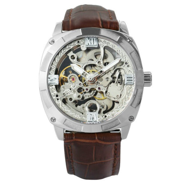 Men Watches Luxury Brand Design Automatic Watch Men Transparent Skeleton Mechanical Wrist Watch Leather Strap