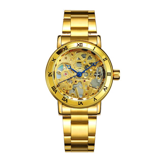 Leather Mechanical Watch Men Automatic Steampunk Watch Mens Skeleton Watches  Bronze Transparent Vintage Sport Wristwatch Male