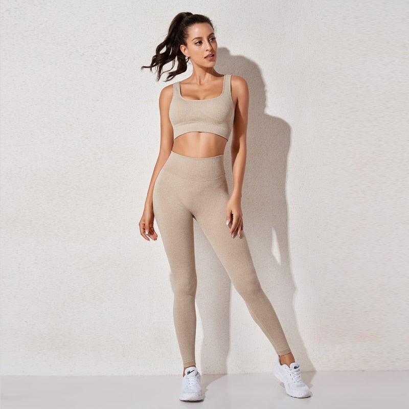 Women's sportswear High Waist Sports Bra+ Legging Gym Clothing Seamless Fitness Yoga Suit Stretchy Workout Set Padded Sport