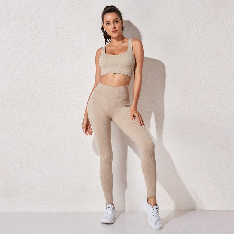 Women's sportswear High Waist Sports Bra+ Legging Gym Clothing Seamless Fitness Yoga Suit Stretchy Workout Set Padded Sport