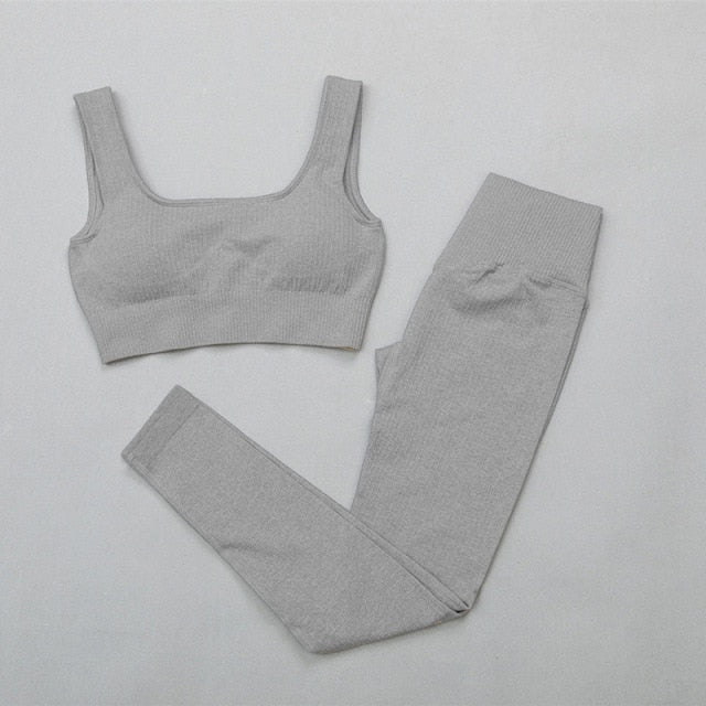 Women's sportswear High Waist Sports Bra+ Legging Gym Clothing Seamless Fitness Yoga Suit Stretchy Workout Set Padded Sport