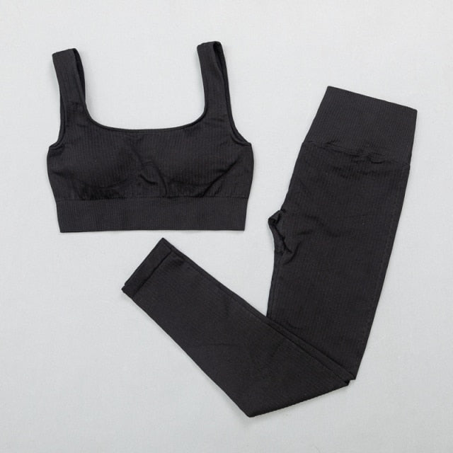 Women's sportswear High Waist Sports Bra+ Legging Gym Clothing Seamless Fitness Yoga Suit Stretchy Workout Set Padded Sport