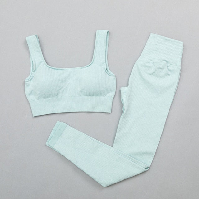 Women's sportswear High Waist Sports Bra+ Legging Gym Clothing Seamless Fitness Yoga Suit Stretchy Workout Set Padded Sport