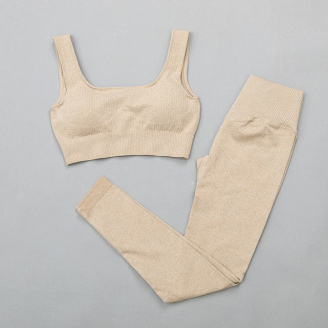 Women's sportswear High Waist Sports Bra+ Legging Gym Clothing Seamless Fitness Yoga Suit Stretchy Workout Set Padded Sport