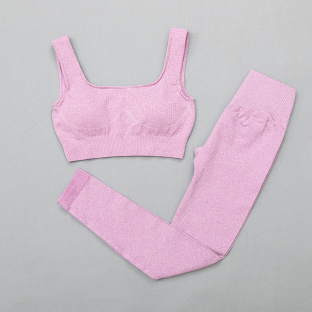 Women's sportswear High Waist Sports Bra+ Legging Gym Clothing Seamless Fitness Yoga Suit Stretchy Workout Set Padded Sport