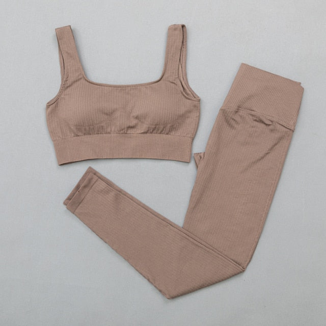 Women's sportswear High Waist Sports Bra+ Legging Gym Clothing Seamless Fitness Yoga Suit Stretchy Workout Set Padded Sport