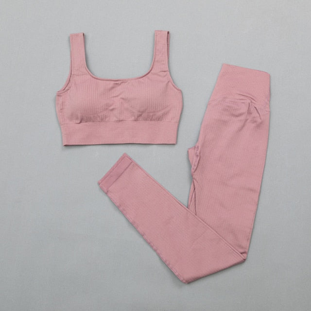 Women's sportswear High Waist Sports Bra+ Legging Gym Clothing Seamless Fitness Yoga Suit Stretchy Workout Set Padded Sport