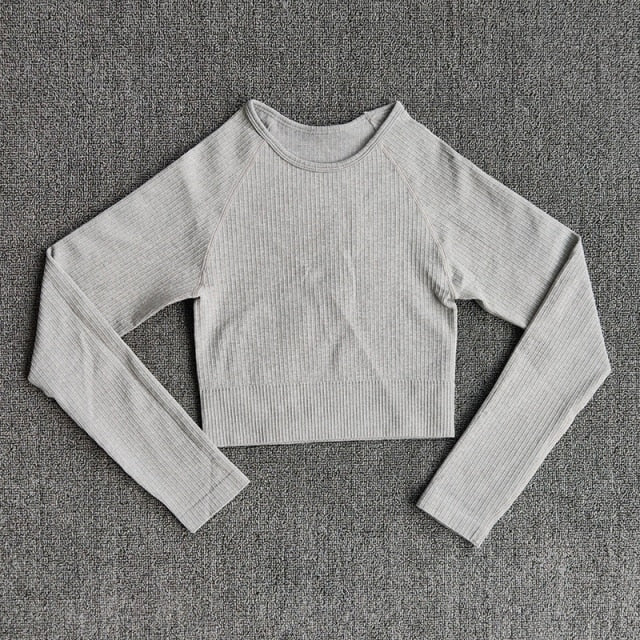 Women's Sportswear Yoga Sets Ribbed Seamless Long Sleeve Workout Clothes for Women High Waist Sports Legging Long Sleeve Top