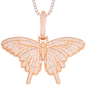 Iced Out Sparking Bling CZ Pink Pinky Women Girl Jewelry 4mm AAAAA CZ Tennis Chain Hip Hop Cool Pink CZ Butterfly Necklace | Vimost Shop.