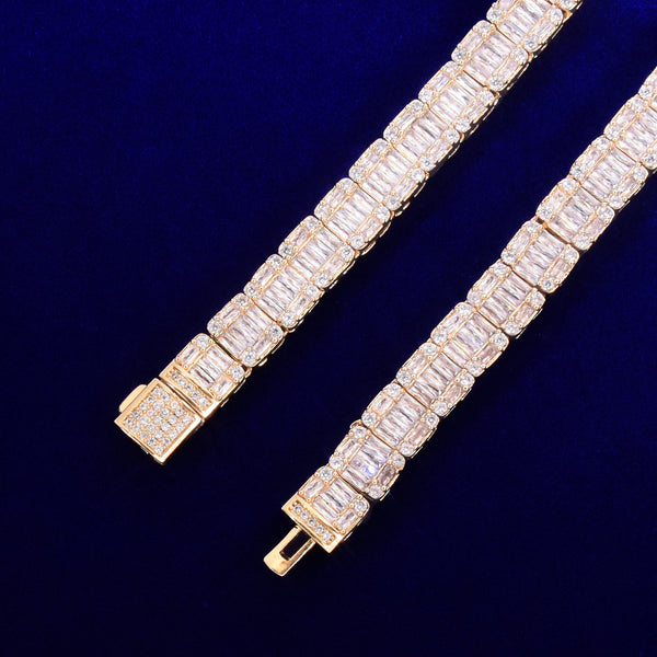 9MM Baguette Zircon Bracelet Chain Men's Trendy Cool Hip Hop Link Gold Color Plated Copper Bling Rock Jewelry | Vimost Shop.