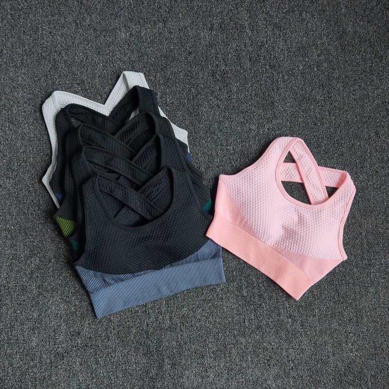 6 Colors Yoga Sport Bra Sexy Back Padded Cross Straps Top Shockproof Breathable Fitness Running Gym Vest Sports Top