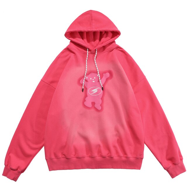 Men Funny Bear Letter Print Hoodie Sweatshirt Men Casual Cozy Oversized Pullover High Street Harajuku Couple Streetwear