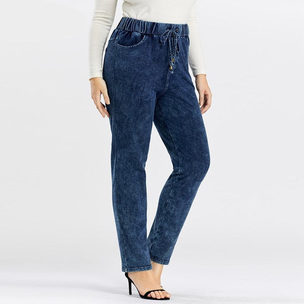 Women's Plus Size Casual Jeans High Flexibility Cotton Knitted Denim Trousers Softener Jeans