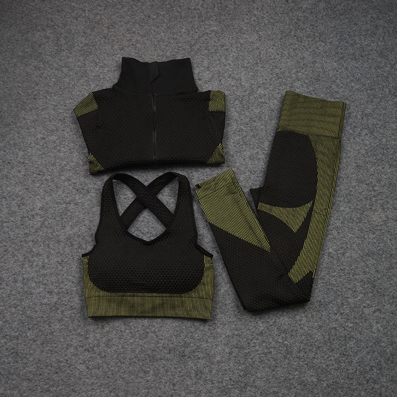 Women Yoga 2/3PCS Seamless Zipper Yoga Suit GYM Workout Sportswear Fitness Clothing Fitness Long Sleeve Top High Waist Set | Vimost Shop.