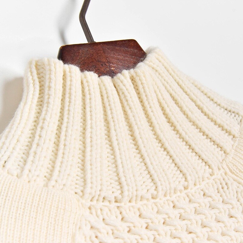 Women Sweater Knitted Fashion Turtleneck Long Sleeve Belt Zipper Pocket Loose Fall Winter Warm Thick Casual Clothing Femme