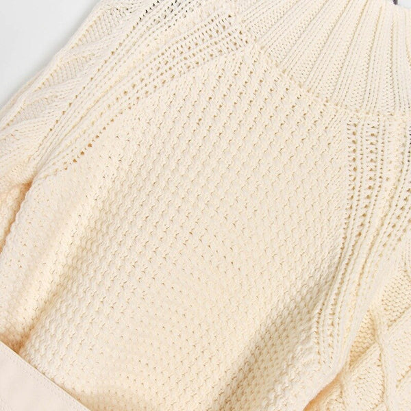 Women Sweater Knitted Fashion Turtleneck Long Sleeve Belt Zipper Pocket Loose Fall Winter Warm Thick Casual Clothing Femme
