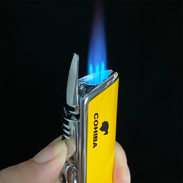Metal Cigar Lighter Tobacco Lighter 3 Torch Jet Flame Refillable With Punch Smoking Tool Accessories Portable Gift Box | Vimost Shop.