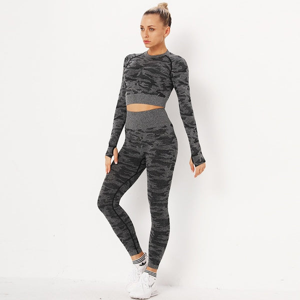 Yoga-Sets Suits Sport Outfits Active Tracksuits Fitness Long Sleeves Crop Tops + High Waist Tummy Control Leggings Sportswear | Vimost Shop.