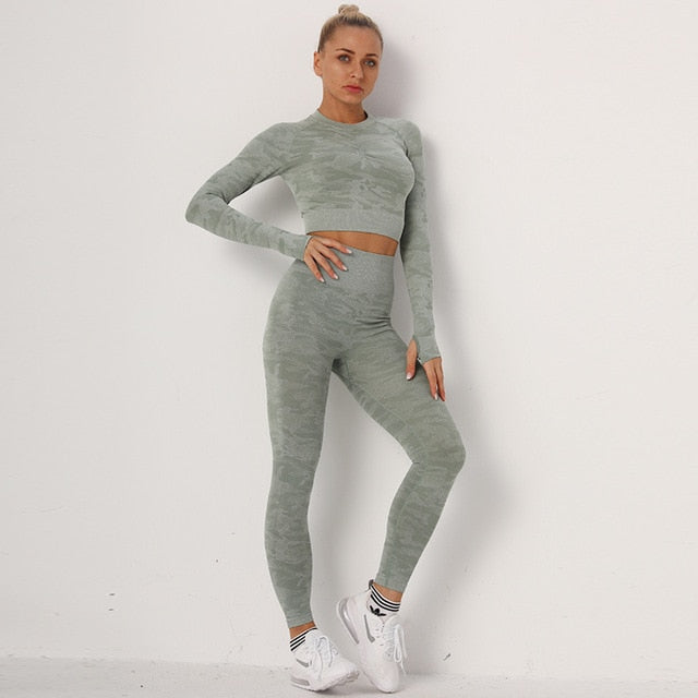 Yoga-Sets Suits Sport Outfits Active Tracksuits Fitness Long Sleeves Crop Tops + High Waist Tummy Control Leggings Sportswear | Vimost Shop.