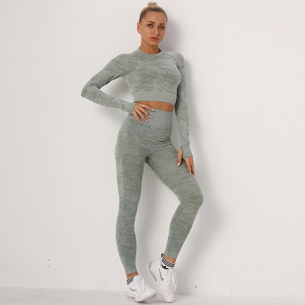 Yoga-Sets Suits Sport Outfits Active Tracksuits Fitness Long Sleeves Crop Tops + High Waist Tummy Control Leggings Sportswear | Vimost Shop.