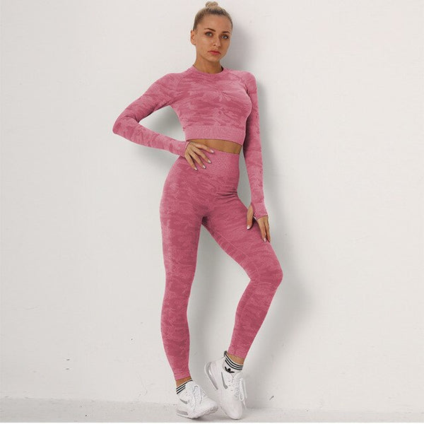 Yoga-Sets Suits Sport Outfits Active Tracksuits Fitness Long Sleeves Crop Tops + High Waist Tummy Control Leggings Sportswear | Vimost Shop.