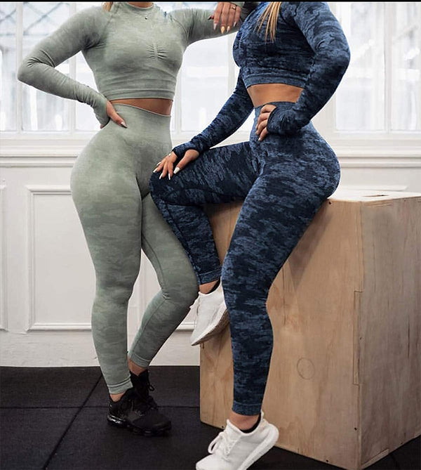 Yoga-Sets Suits Sport Outfits Active Tracksuits Fitness Long Sleeves Crop Tops + High Waist Tummy Control Leggings Sportswear | Vimost Shop.