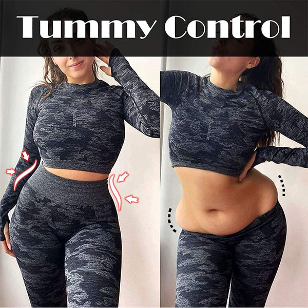 Yoga-Sets Suits Sport Outfits Active Tracksuits Fitness Long Sleeves Crop Tops + High Waist Tummy Control Leggings Sportswear | Vimost Shop.