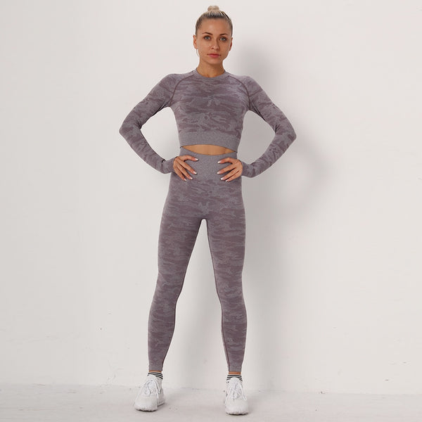 Yoga-Sets Suits Sport Outfits Active Tracksuits Fitness Long Sleeves Crop Tops + High Waist Tummy Control Leggings Sportswear | Vimost Shop.