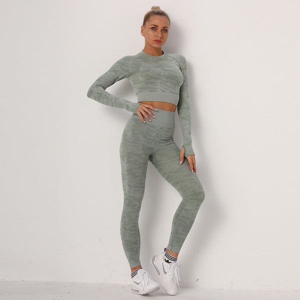 Yoga-Sets Suits Sport Outfits Active Tracksuits Fitness Long Sleeves Crop Tops + High Waist Tummy Control Leggings Sportswear | Vimost Shop.