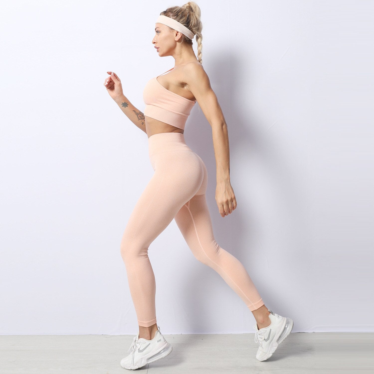 Women Yoga 2 PCS Seamless Yoga Suit GYM Workout Sportswear Asymmetric Clothing Fitness Top High Waist Set | Vimost Shop.