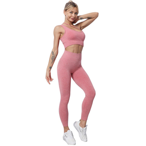 Women Yoga 2 PCS Seamless Yoga Suit GYM Workout Sportswear Asymmetric Clothing Fitness Top High Waist Set | Vimost Shop.