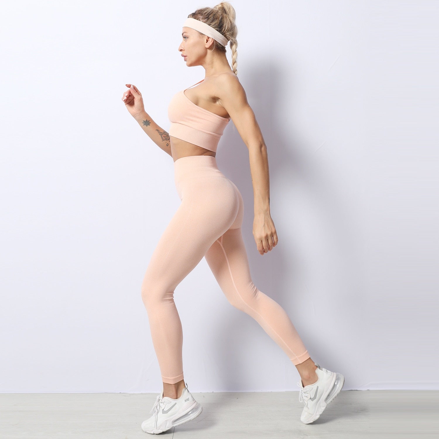 Women Yoga 2 PCS Seamless Yoga Suit GYM Workout Sportswear Asymmetric Clothing Fitness Top High Waist Set | Vimost Shop.