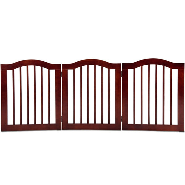 3 Panels Folding Freestanding Stylish Sturdy Smooth Wood Pet Dog Safety Gate Fold Free-standing 360 Degrees Rotate PS7085 | Vimost Shop.