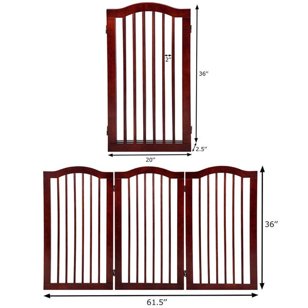 3 Panels Folding Freestanding Stylish Sturdy Smooth Wood Pet Dog Safety Gate Fold Free-standing 360 Degrees Rotate PS7085 | Vimost Shop.