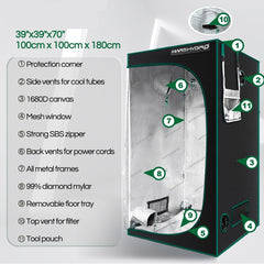 Reflective Mylar Grow Tent 1680D 100x100x180cm Growing Tent for Plants, Grow Kit (39''x39''x70'') | Vimost Shop.