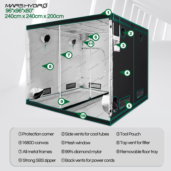 240x240x200cm ( 96''x96''x80'') Indoor Grow Tent Hydroponic Growing green Room Box 100 Reflective Mylar silver dark | Vimost Shop.