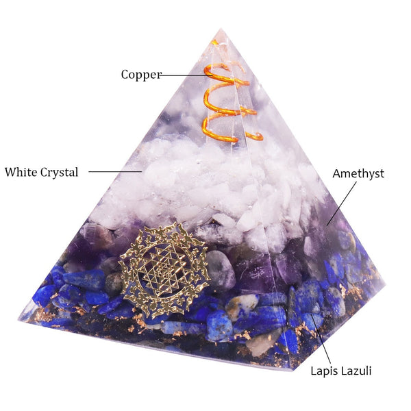 Natural Lapis Lazuli Orgonite Pyramid Withrock Crystal Quartz Amethyst Pyramid Powerful Reiki Energy Orgone Collection | Vimost Shop.