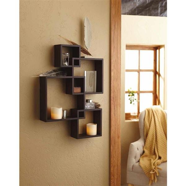 Set of 4 Intersecting Decorative Shelf Wall Mount Home Storage Rack Ledge Bookshelf Solid MDF Panel White/Brown/Black[US-Stock] | Vimost Shop.