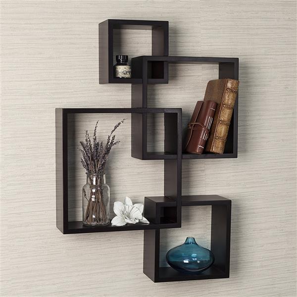 Set of 4 Intersecting Decorative Shelf Wall Mount Home Storage Rack Ledge Bookshelf Solid MDF Panel White/Brown/Black[US-Stock] | Vimost Shop.