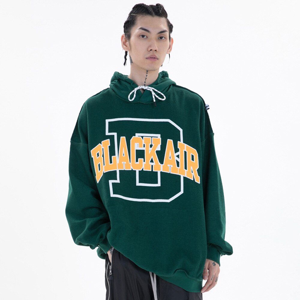 Hoodie Men Hit Color Letter Patch Hooded Sweatshirt Pullover Spring Harajuku College Style Simple All-match Streetwear