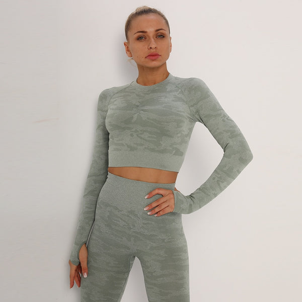 Yoga Crop Tops Women Long Sleeves T-shirts Gym Clothing Sportswear Fitness Tank Tops Workout Shirts Running Cropped Tracksuit | Vimost Shop.