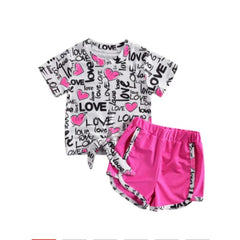 Valentine's Day Baby Toddler Girls Clothes LOVE Letter Heart Prints Shorts Two Piece Kids Summer Clothes | Vimost Shop.