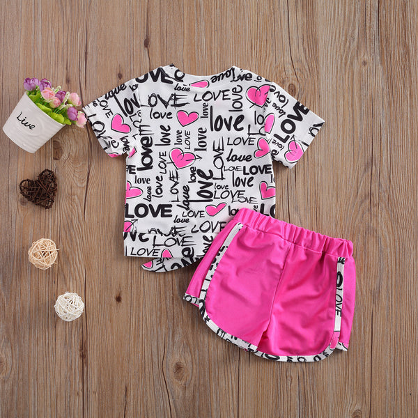 Valentine's Day Baby Toddler Girls Clothes LOVE Letter Heart Prints Shorts Two Piece Kids Summer Clothes | Vimost Shop.