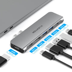 USB C Portable Hub with 60W Power Delivery, Dual 4K HDMI for Multiple Screens Display, 2 USB 3.0 & USB C Data for MacBook Pro 13