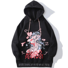 Anime Manga Sexy Girl Punk Letter Print Hoodies Men Casual Loose Sweatshirt Streetwear Japanese Harajuku Otaku Pullover