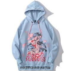 Anime Manga Sexy Girl Punk Letter Print Hoodies Men Casual Loose Sweatshirt Streetwear Japanese Harajuku Otaku Pullover