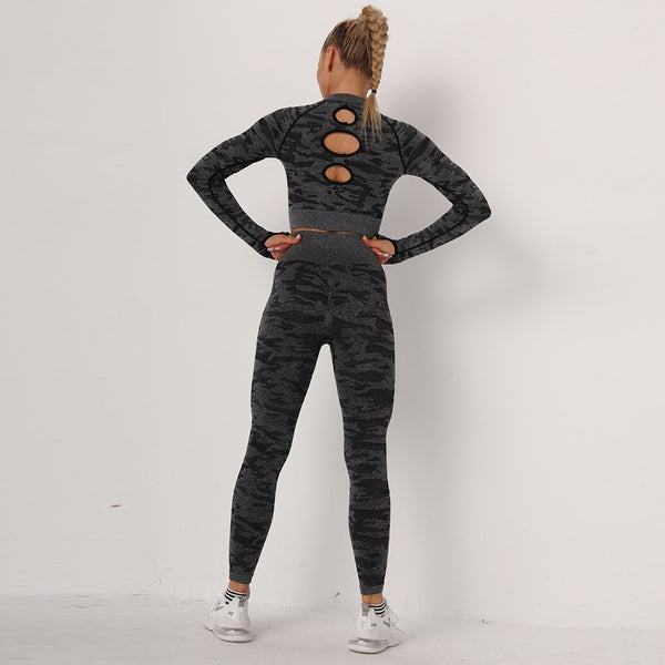 Yoga Set 2 Piece Sport Outfits Gym Activewear Long Sleeve Crop Top + Yoga Pants Running Leggings Suits Workout Tracksuits | Vimost Shop.