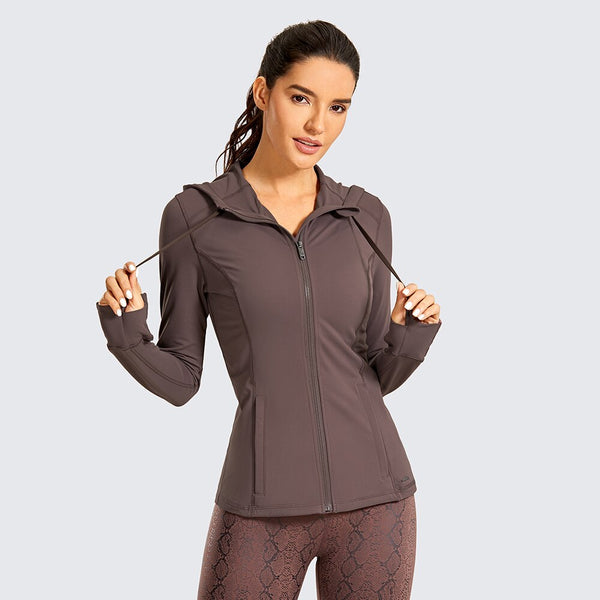 Women's Hooded Workout Track Running Jacket Full Zip Hoodie Jacket Sportswear with Zip Pockets