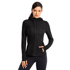 Hooded Workout Track Running Jacket For Women Full Zip Hoodie Jacket Sportswear with Zip Pockets