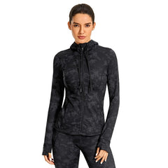 Hooded Workout Track Running Jacket For Women Full Zip Hoodie Jacket Sportswear with Zip Pockets